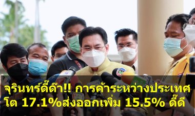 จุรินทร์ ดี๊ด๊า!! เผยภาวะการค้าของไทยระหว่างประเทศโตร้อยละ 17.1 ขยายตัวต่อเนื่องเป็นเดือนที่ 7-ยอดส่งออกเพิ่มขึ้นร้อยละ 15.5 ส่งผลไทยมียอดเกินดุลการค้า 2,017 ล้านดอลลาร์สหรัฐ
