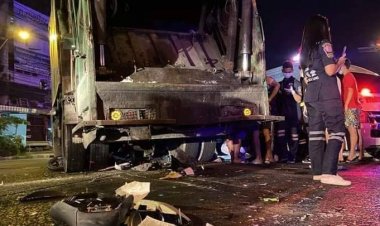 หนุ่ม 36 พาแฟนเด็กวัย 12 ซิ่ง จยย.เสยรถขยะดับคู่ ผงะเจอปืน-ไอซ์-ยาบ้า