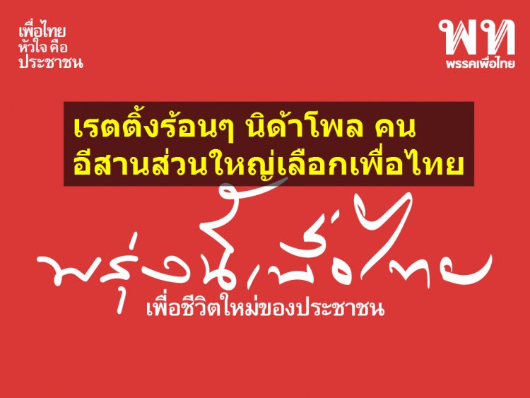 นิด้าโพลเผย คนอีสานส่วนใหญ่ยังคงเลือก "เพื่อไทย" ร้อยละ 48.33, รองลงมา ร้อยละ 37.12 ระบุว่า ยังไม่แน่ใจ