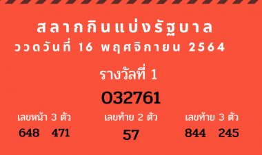 ตรวจผลสลากกินแบ่งรัฐบาล งวด 16 พฤศจิกายน 2564