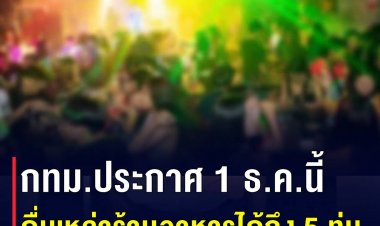 กทม.ประกาศให้ร้านอาหารขายเครื่องดื่มแอลกอฮอล์ได้ถึง 5 ทุ่ม เริ่ม 1 ธค. 2564