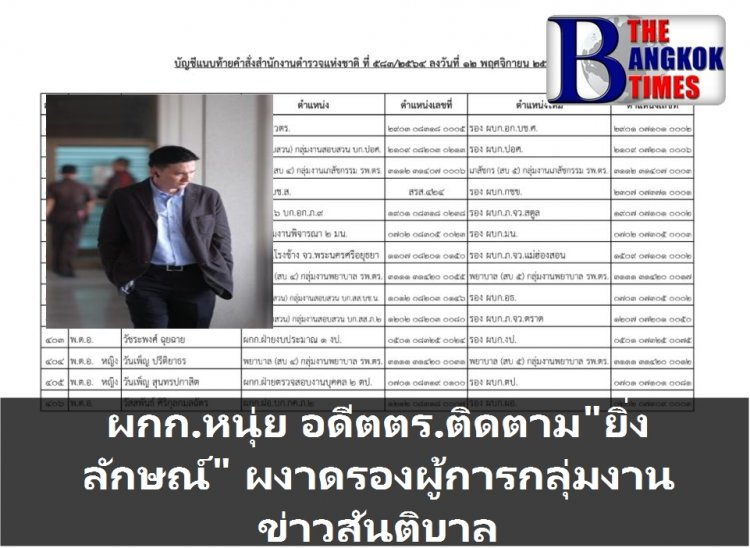 ผกก.หนุ่ย อดีตตร.ติดตาม น.ส.ยิ่งลักษณ์ ชินวัตร อดีตนายกรัฐมนตรี ผงาดขึ้น รองผู้บังคับการกลุ่มงานผู้เชี่ยวชาญการข่าว กองบัญชาการตำรวจสันติบาล (รอง ผบก.กชข.)