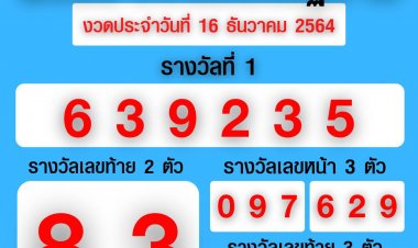 ผลสลากกินแบ่งรัฐบาล งวดวันที่ 16 ธันวาคม 2564