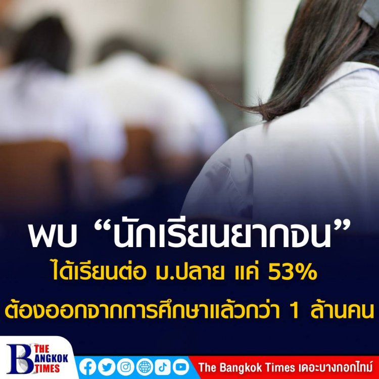 พบ “นักเรียนยากจน” ได้เรียนต่อ ม.ปลาย แค่ 53% ต้องออกจากการศึกษาแล้วกว่า 1 ล้านคน