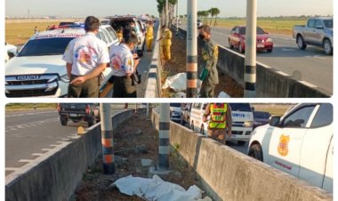 สลด! สองแม่ลูกไม่ชินทางก้มมองGPSหลุดโค้งชนขอบทางร่างกระเด็นร่วงร่องกลางถนนเลียบรันเวย์