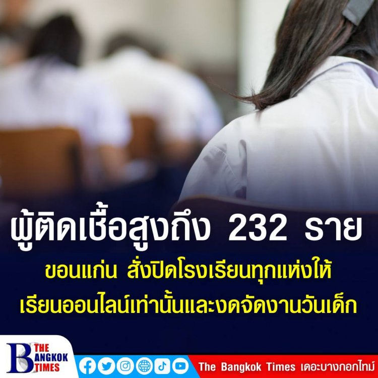 ขอนแก่น สั่งปิดโรงเรียนทุกแห่งให้เรียนออนไลน์เท่านั้นและงดจัดงานวันเด็ก หลังคืนวันปีใหม่ยอดผู้ติดเชื้อคืนเดียวสูงถึง 232 ราย