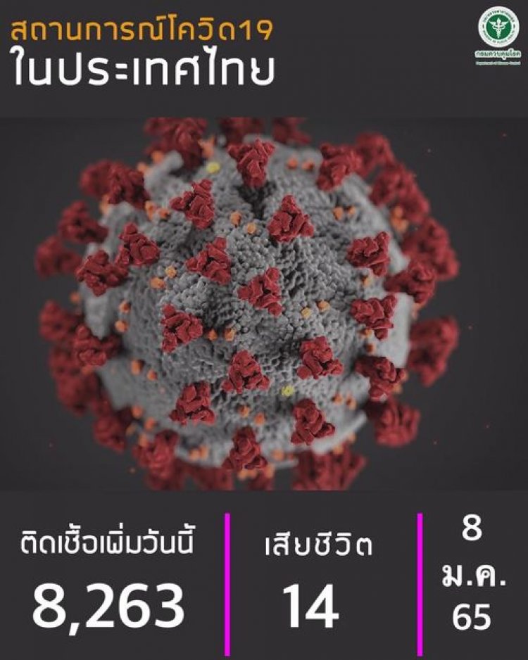 โควิดวันนนี้ยอดติดเชื้อพุ่ง!! มีผู้ติดเชื้อ จำนวน  8,263  ราย ดับเพิ่ม 14 ราย