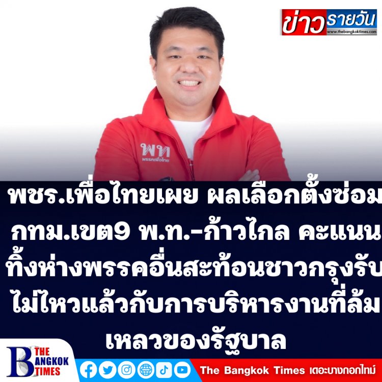 "พชร" เพื่อไทยเผย ผลเลือกตั้งซ่อมกทม.เขต  เพื่อไทย-ก้าวไกล คะแนนนำทิ้งห่างพรรคอื่น สะท้อนคนกรุงรับไม่ไหวแล้วกับการบริหารงานที่ล้มเหลวของรัฐบาลนี้-หวังให้ประเทศไทยมีการปกครองแบบประชาธิปไตยอย่างแท้จริง 