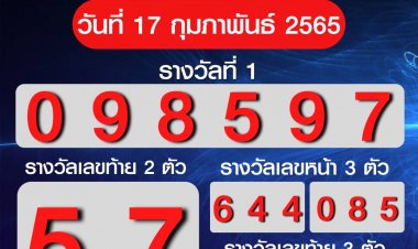 ผลสลากกินแบ่งรัฐบาลงวด 17 ก.พ. 2565