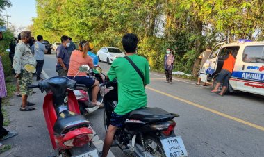 หนุ่มกัมพูชาซิ่งจยย.แหกโค้งพุ่งชนที่นอนข้างทางดับคาที่