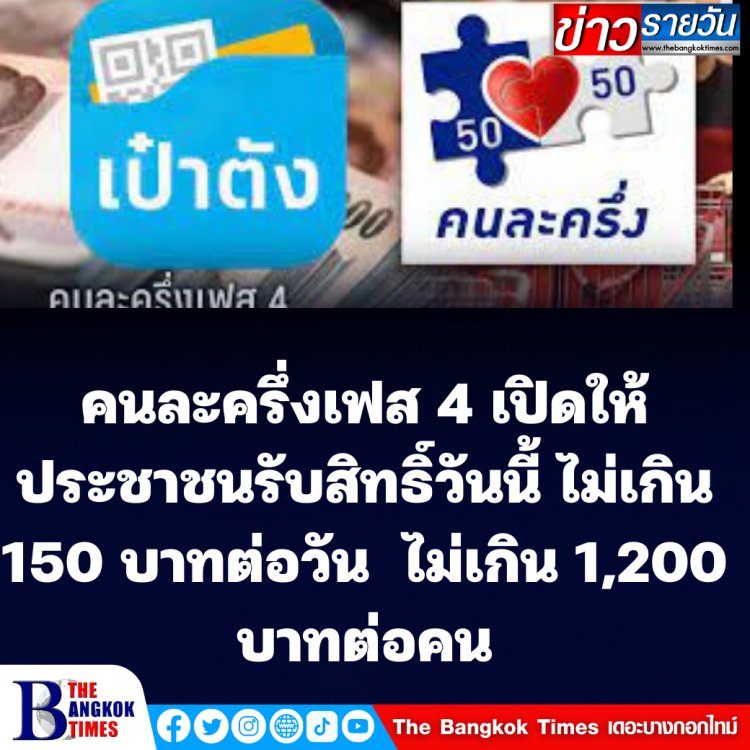 โครงการคนละครึ่ง เฟส4 เปิดให้ประชาชนใช้สิทธิ์วันนี้ ผ่านแอปเป๋าตังค์ ไม่เกินวันละ 150 บาทต่อวัน-ไม่เกิน 1,200 บาทต่อคน