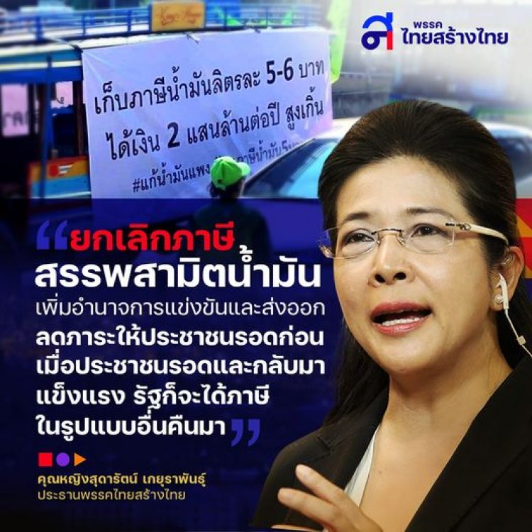 "หญิงหน่อย" เรียกร้องรัฐบาลให้ยกเลิกการจัดเก็บภาษีสรรพสามิตจากน้ำมันทุกชนิดเป็นเวลา 1 ปี