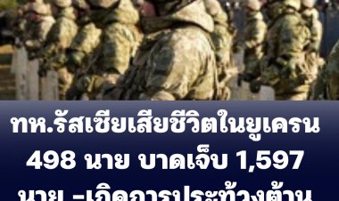 โฆษก ก.กลาโหมรัสเซีย ทห.รัสเซียเสียชีวิตในยูเครน 498 นาย บาดเจ็บ 1,597 นาย-การชุมนุมประท้วงต้านสงครามมีทั่วรัสเซีย