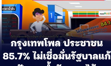 กรุงเทพโพล ประชาชน 85.7% ไม่เชื่อมั่นรัฐบาลจัดการน้ำมันแพงได้-84.1% เงินเหลือเก็บลดลง