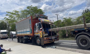 สยอง!เสาไฟกระเด็นทะลุกระจกคนขับ10ล้อรอดตายปาฎิหาริย์ (มีคลิป)