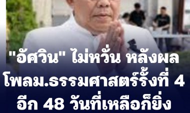 "อัศวิน" ไม่หวั่น หลังผลโพลม.ธรรมศาสตร์รั้งที่ 4-มั่นใจทุกเรื่องที่เคยแก้ปัญหา