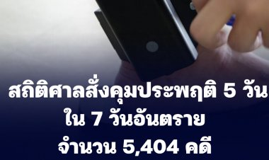 สถิติศาลสั่งคุมประพฤติ 5 วันใน 7 วันอันตราย จำนวน 5,404 คดี เมาแล้วขับ 4,774 คดี