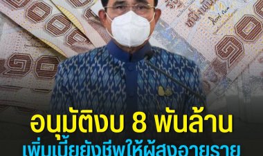 ครม. อนุมัติ 8 พันล้าน เพิ่มเบี้ยยังชีพให้ผู้สูงอายุรายละ 100-250 บาท ต่อเนื่อง 6 เดือน เริ่ม เม.ย.-ก.ย.65