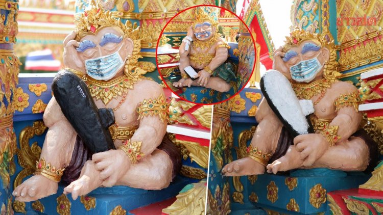 วัดดังโคราชแก้ไขแล้ว!รูปปั้นยักษ์ 2 ตน ถือเรือดำน้ำ-สวมนาฬิกายืมเพื่อน