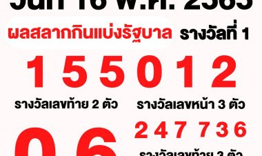 ผลสลากกินแบ่งรัฐบาลงวดประจำวันที่ 16 พฤษภาคม 2565