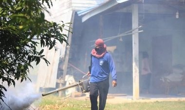 นายกเล็กก้านเหลืองนำลูกน้องลุย!ฉีดพ่นหมอกควันกันไข้เลือดออก 4 หมู่บ้านรวด