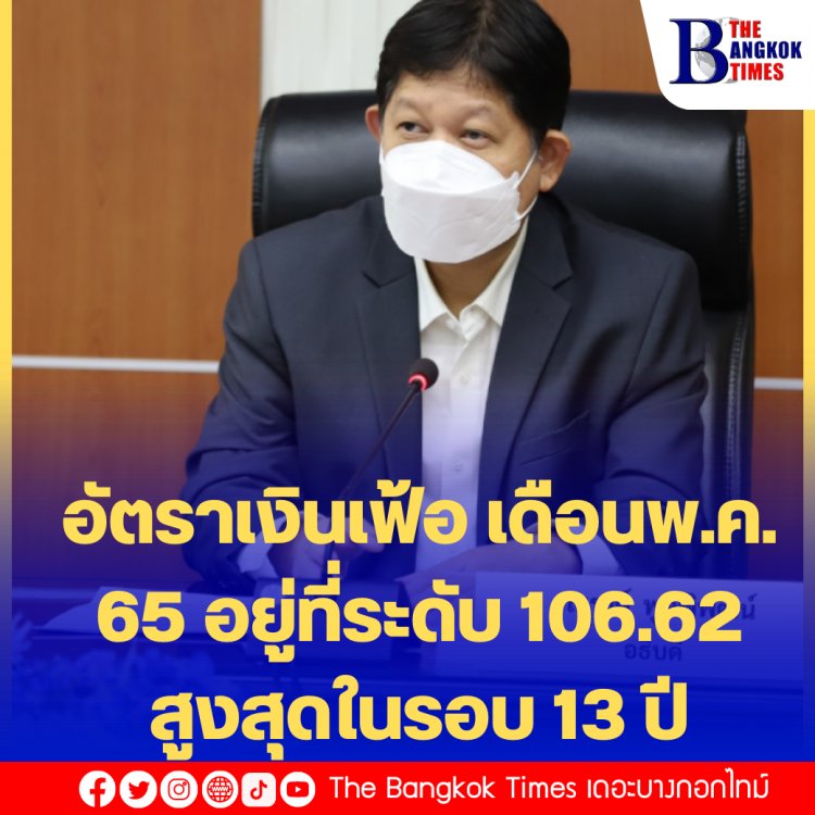 อัตราเงินเฟ้อ เดือนพ.ค. 65 อยู่ที่ระดับ 106.62 สูงสุดในรอบ 13 ปี