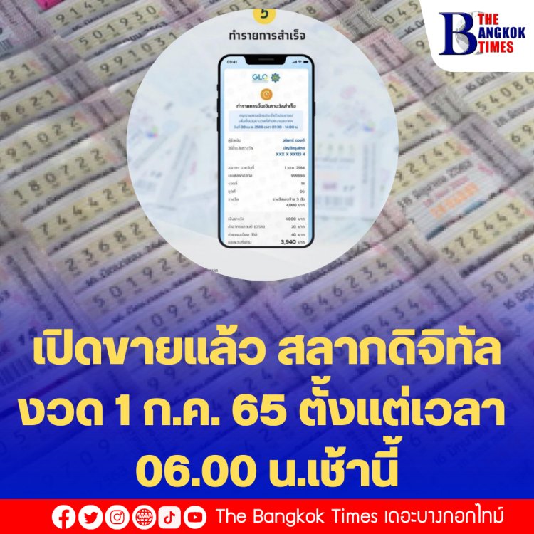 เปิดขายวันนี้ สลากดิจิทัลงวด 1 ก.ค. 65 ตั้งแต่เวลา 06.00 น.เช้านี้