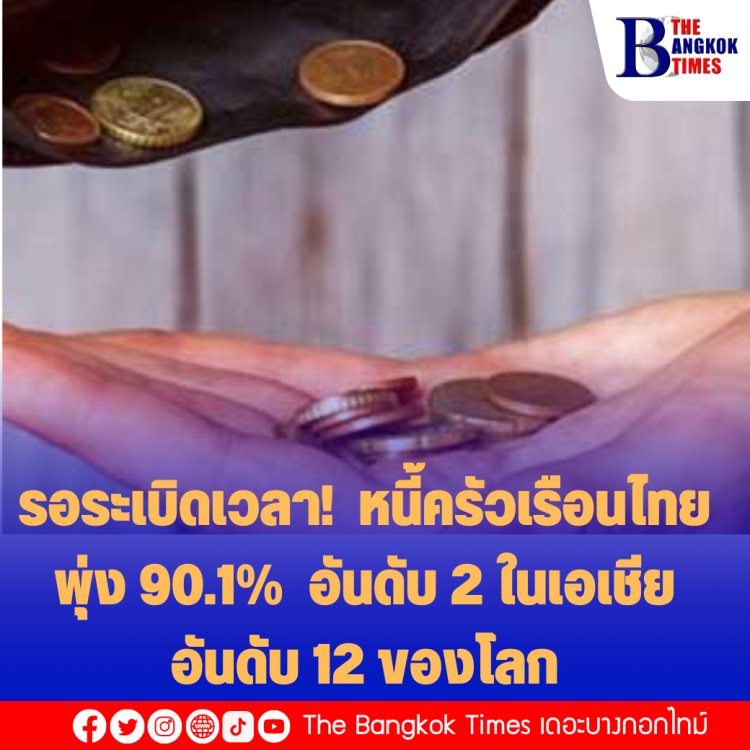 รอระเบิดเวลา! หนี้ครัวเรือนไทยเดือนนี้พุ่ง 90.1% อันดับ 2 ในเอเชีย รองเกาหลีใต้, อันดับ 12 ของโลก