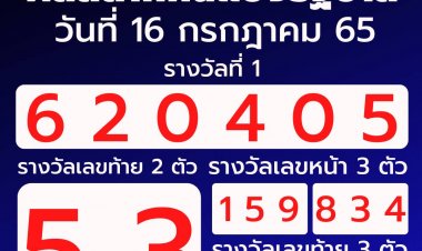ผลสลากกินแบ่งรัฐบาลประจำวันที่ 16 กรกฎาคม 2565