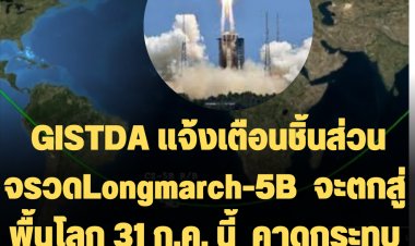 GISTDA แจ้งเตือนชิ้นส่วนจรวดLongmarch-5B  จะตกสู่พื้นโลกในวันอาทิตย์ที่ 31 ก.ค. นี้  คาดกระทบไทย 1.2% รวม 23 จว.