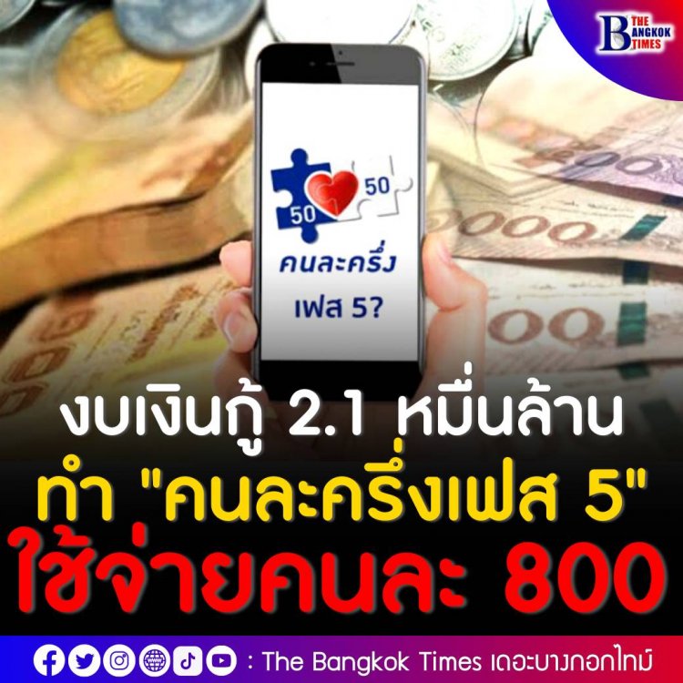 ครม.ไฟเขียวใช้งบเงินกู้ 2.1 หมื่นล้านบาททำ "คนละครึ่งเฟส 5" ใช้จ่าย "800 บาท" ต่อคน เริ่มใช้สิทธิผ่านแอปเป๋าตังค์ 1 ก.ย. - 31 ต.ค.นี้