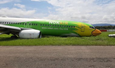 กอบกูัสำเร็จ!!เครื่องนกแอร์ไถลออกนอกรันเวย์ที่ท่าอากาศยานเชียงราย ขึ้นบนทางวิ่งได้แล้ว