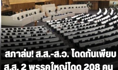 สภาล่ม  ส.ส.-ส.ว. ไม่แสดงตนเพียบ  ส.ว. โดดประชุมเกือบ 100 คน-2 พรรคใหญ่โดด 208 คน