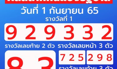 ผลสลากกินแบ่งรัฐบาลประจำงวดวันที่่ 01 กันยายน 2565