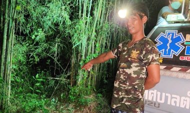 ผัว-เมีย ผงะจ๊ะเอ๋ -เจอหมีควายขนาดใหญ่น้ำหนักมากกว่า 100 กก.นั่งริมถนนเข้าหมู่บ้าน