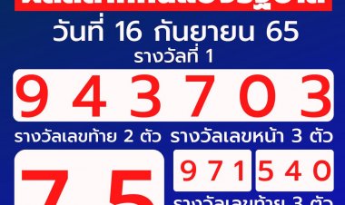 ผลสลากกินแบ่งรัฐบาล งวดวันที่ 16 กันยายน 2565