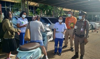 อำเภอกันทรลักษ์ ตั้งจุดตรวจข้อมูลมาตรการองค์กรสวมหมวกนิรภัยฯ