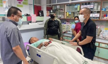 ผู้การปัตตานลงพื้นที่ตรวจที่เกิดเหตุและเยี่ยมตำรวจที่ได้รับบาดเจ็บเหยื่อบึ้มหน้ารพ.ไม้แก่น