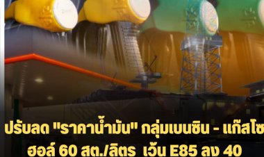 ปรับลด "ราคาน้ำมัน" กลุ่มเบนซิน - แก๊สโซฮอล์ 60 สตา./ลิตร  เว้น E85 ลง 40 สส.ต./ลิตร ส่วนดีเซลคงเดิม มีผลตี 5 พรุ่งนี้