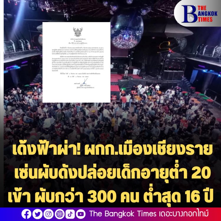 เด้งฟ้าผ่า! ผกก.เมืองเชียงราย เซ่นผับดังปล่อยเด็กอายุต่ำ 20 เข้า ผับกว่า 300 คน ต่ำสุด 16 ปี -ไม่พกบัตรฯ อีก 50 คน