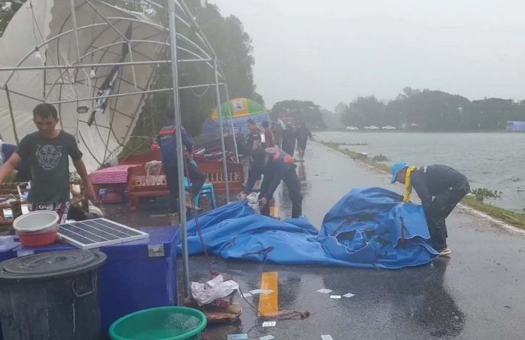 พายุโนรูถล่มน้ำล้นตลิ่งท่วมศูนย์อพยพวารินชำราบต้องอพยพชาวบ้าน หนีน้ำรอบ3