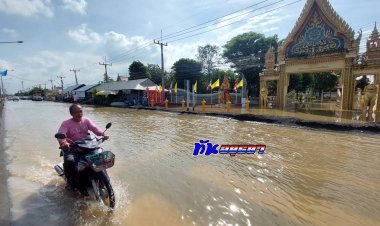 เขื่อนเจ้าพระยาพร่องน้ำอัตราสูงทะลักท่วมถนนอยุธยา-บางปะอิน  สายในจุดหน้าโพธิ์