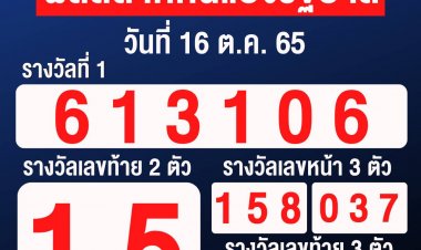 ผลสลากกินแบ่งรัฐบาล งวดวันที่ 16 ตุลาคม 2565