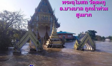 ภาพสุดน่าสงสาร...... น้ำท่วมองค์พระประธาน  ในพระอุโบสถวัดตะกู อ.บางบาล