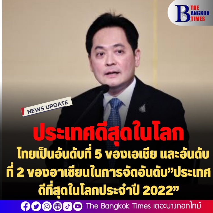 ดี๊ด๊า :  โฆษกรบ.เผย ไทยเป็นอันดับที่ 5 ของเอเชีย และอันดับที่ 2 ของอาเซียนในการจัดอันดับ”ประเทศที่ดีที่สุดในโลกประจำปี 2022” โดย usnews.com