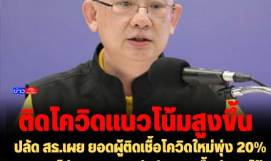ปลัด สธ.เผย ยอดผู้ติดเชื้อโควิดใหม่พุ่ง 20% ยอดตายไม่เกิน 10 รายต่อวัน  ติดเชื้อมีแนวโน้มสูงขึ้น แนะฉีดวัคซีน สวมหน้ากากอนามัย