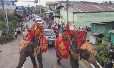 สีสันแห่ช้างงานบุญฉลองอัฐิสุดอลังการแถมขบวนแห่กลองยาวเต้นหน้าเจดีย์บรรจุอัฐิสุดมัน
