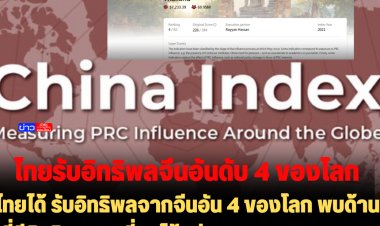 China Index  เผย ไทยได้รับอิทธิพลจากจีนอัน 4 ของโลก พบด้านที่มีอิทธิพลมากที่สุดได้แก่ การทหาร คะแนนสูงถึง 80 % ตามด้วยด้านกฎหมาย 63.6 %