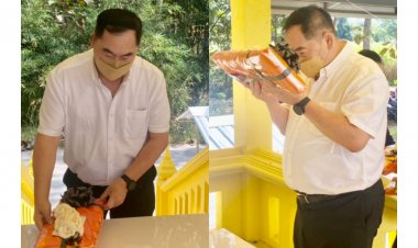 "นายกเคี้ยง"  ทอดผ้าไตรบังสกุลพิธีงานฌาปนกิจศพ "เตี่ยบุญส่ง ตั้งเจริญสุข "  97  ปี สุสานบ้านแม่ตาว