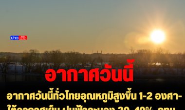 อากาศวันนี้ทั่วไทยอุณหภูมิสูงขึ้น 1-2 องศา-ใต้อากาศเย็น ฝนฟ้าคะนอง 20-40%-กทม.-ปริมลฑล อากาศเย็นกับมีหมอกบางในตอนเช้า
